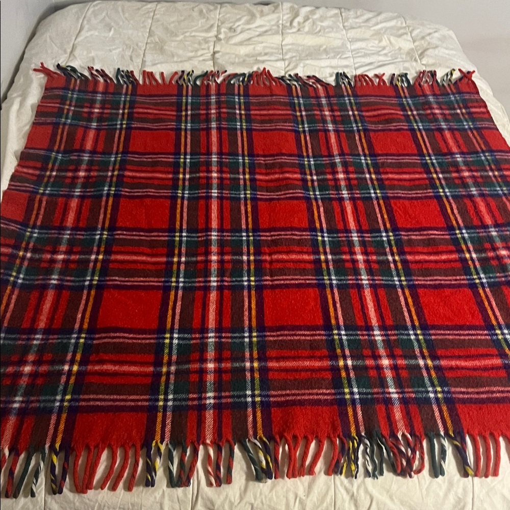 Red Wool Plaid Fringe Throw 48” +3” fringe + 3” fringe = 54”L x 50”W